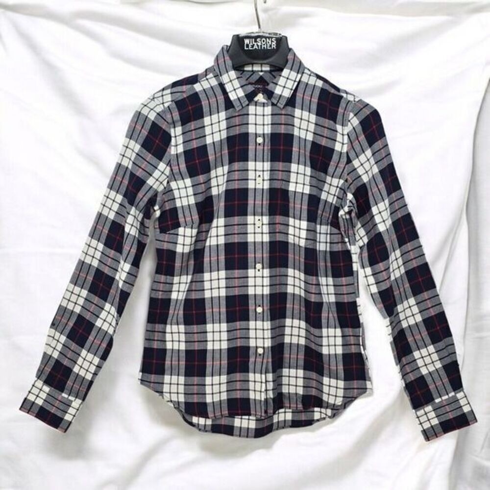 UNTUCKit Citra Navy White Red‎ Plaid Cotton Herringbone Button Down Shirt Size 2
